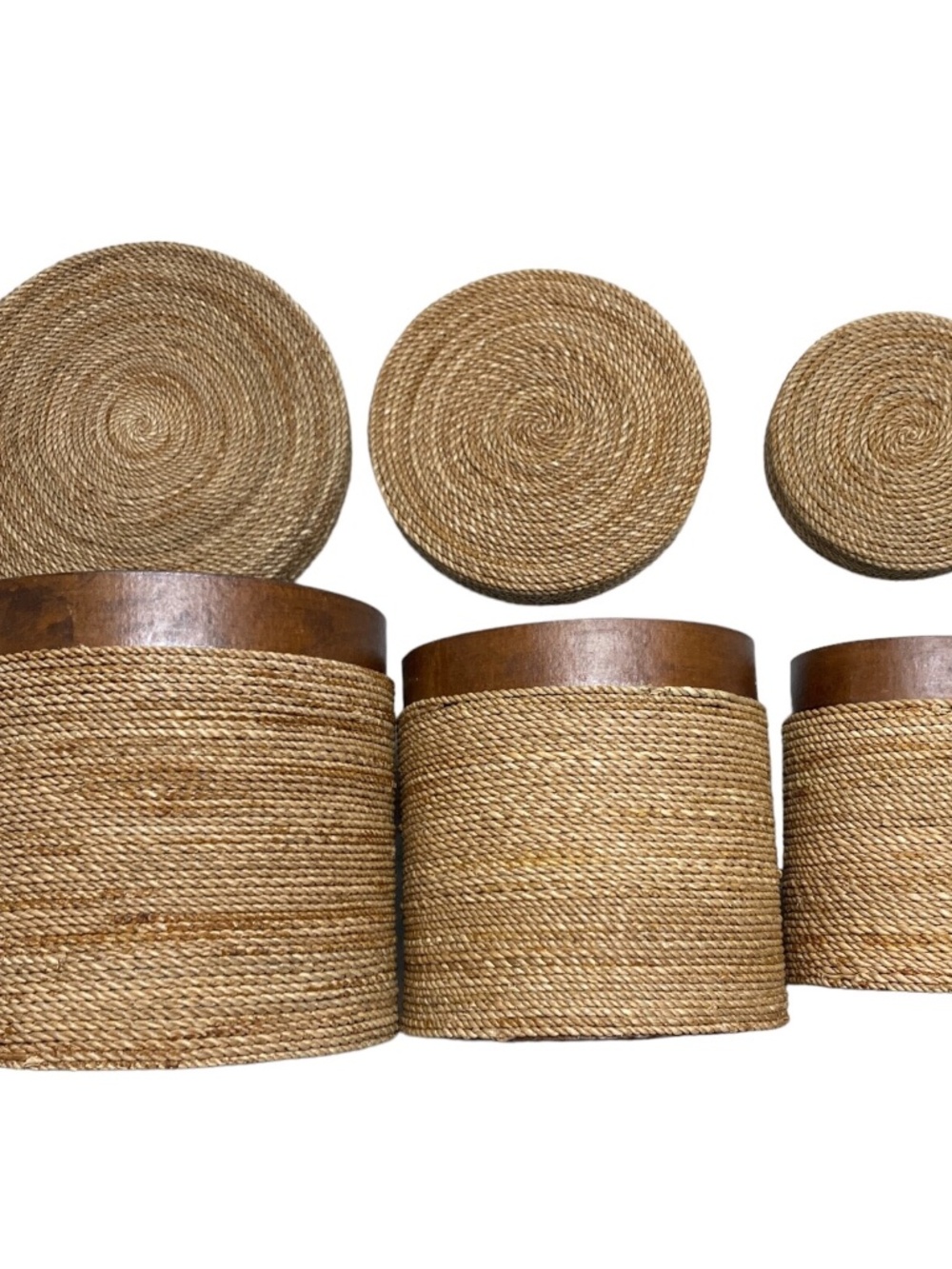 Vintage Nesting Boxes Set of 3 Brown Jute Rope Rustic Primitive Storage Any Room